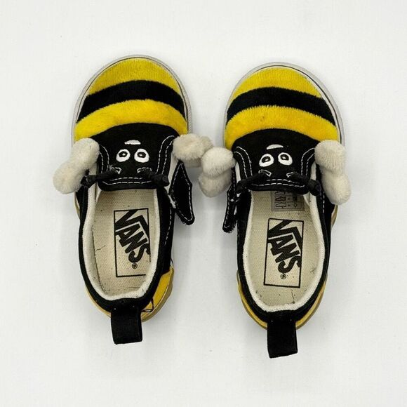 Vans Bee Kind Aplix Slip-On Yellow Black Canvas Sneakers - Toddler US 6 - Picture 9 of 10